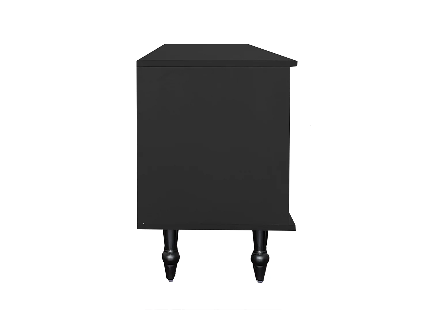 Meuble TV 175cm, avec 4 portes en rotin, 2 tiroirs, Pieds en métal, poignée en métal, style Scandinave, Meuble de salon - Noir