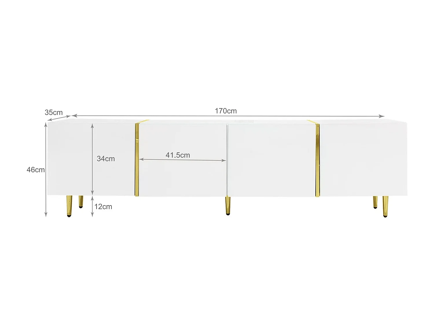 Mobile TV 170x35x46cm - Mobile lucido con 4 ante - moderno e semplice - MDF bianco