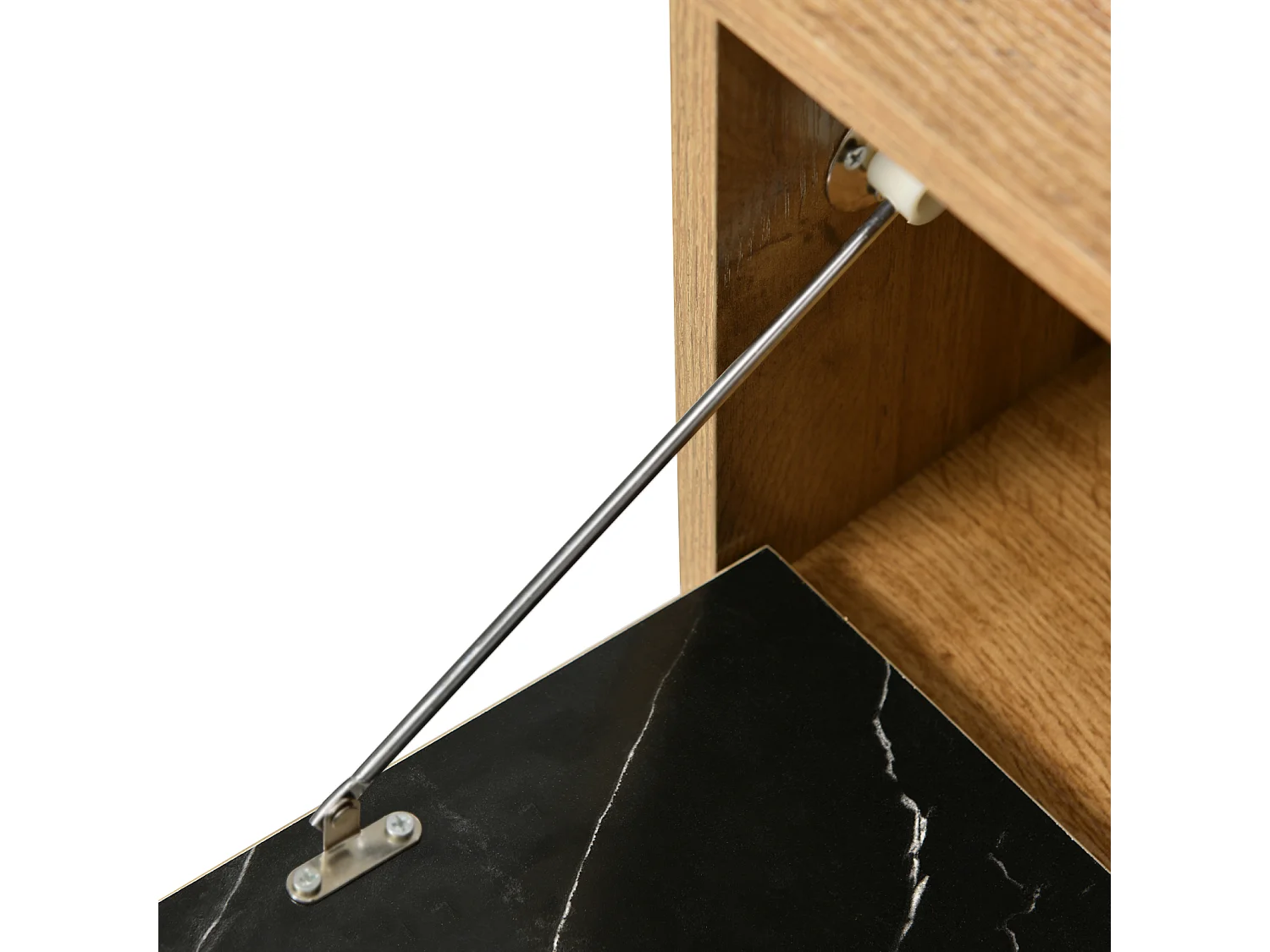 Meuble TV moderne avec design de marbre et de veines de bois -bord en PVC, pieds en fer, couleur bois foncé - 129x30x58cm