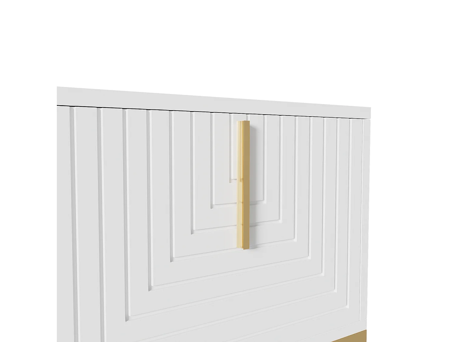 TV-meubel 170x40x45,5cm, met 4 structuurdeuren, gouden handgrepen en gouden poten, in spaanplaat, wit