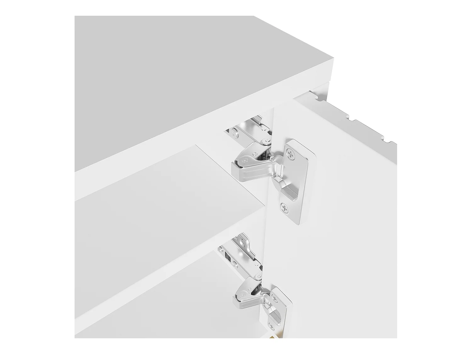 Meuble TV 170x40x45.5cm, avec 4 portes structurée, poignées dorées et pieds dorés, en panneaux de particules, blanc