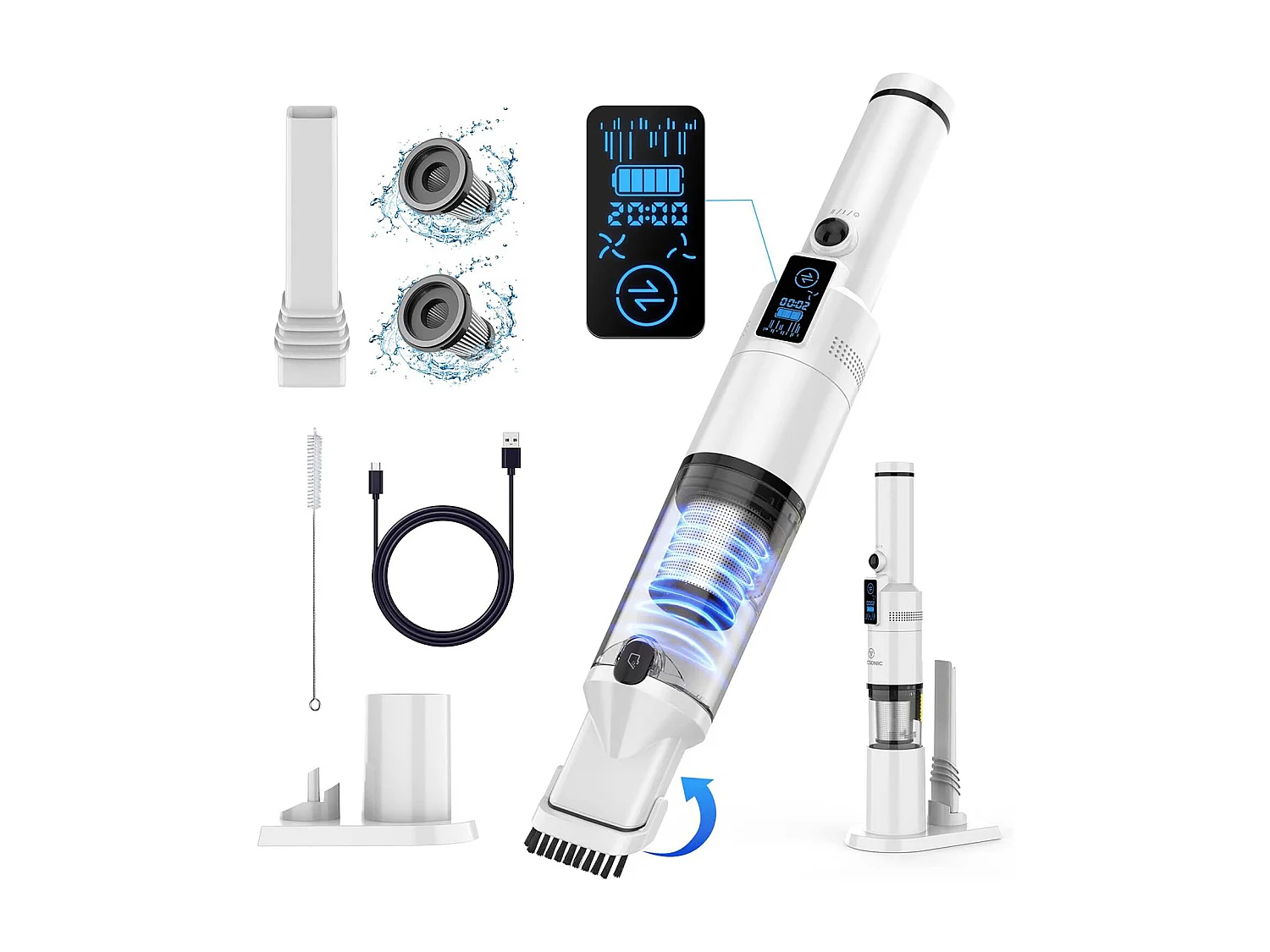 Aspiradora de mano inalámbrica recargable VICSONIC, 2000 mAh, 13000 Pa, portátil, color blanco