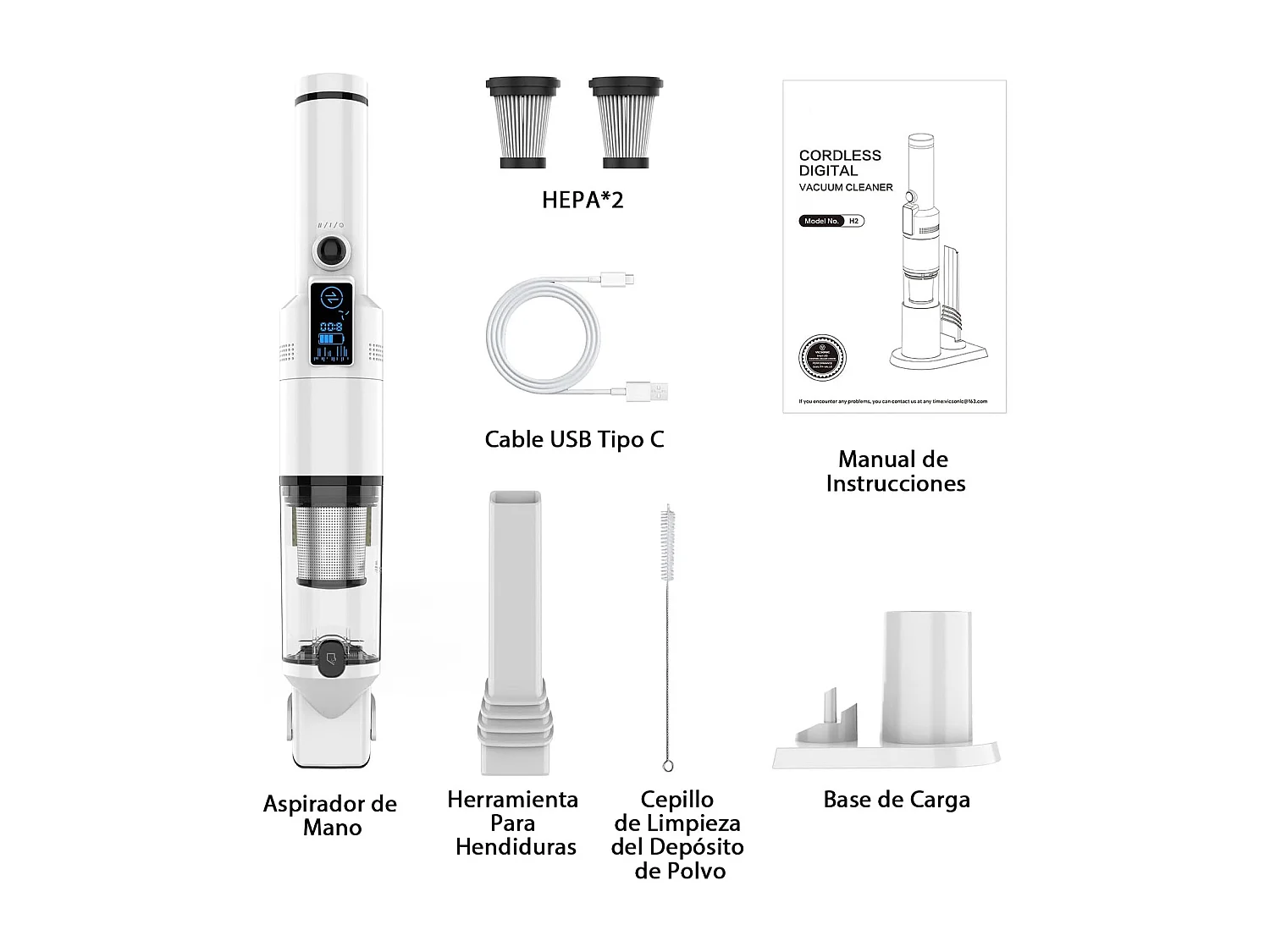 Aspiradora de mano inalámbrica recargable VICSONIC, 2000 mAh, 13000 Pa, portátil, color blanco