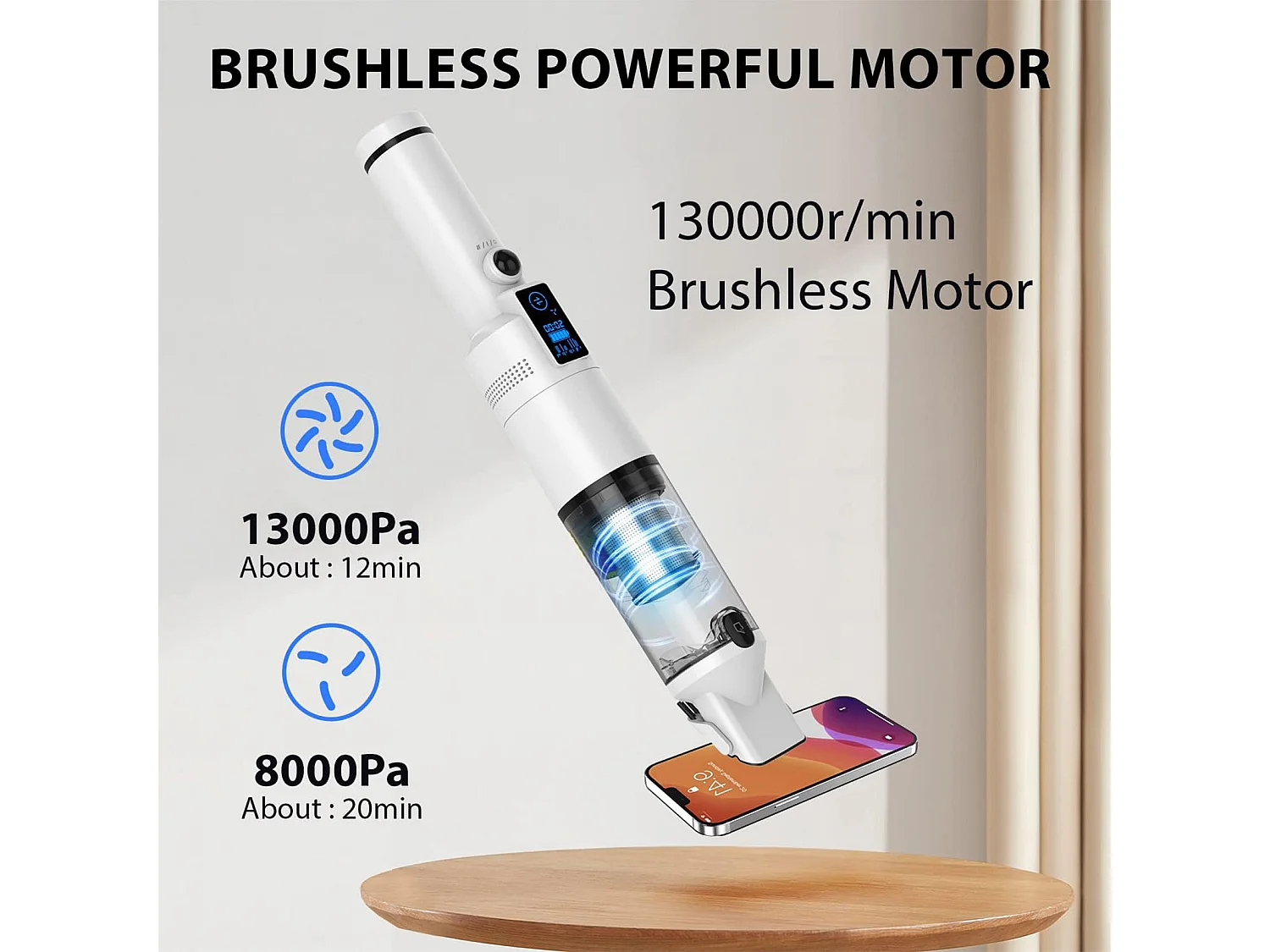 Aspirador de pó portátil sem fio recarregável VICSONIC 2000mAh 13000pa - Branco