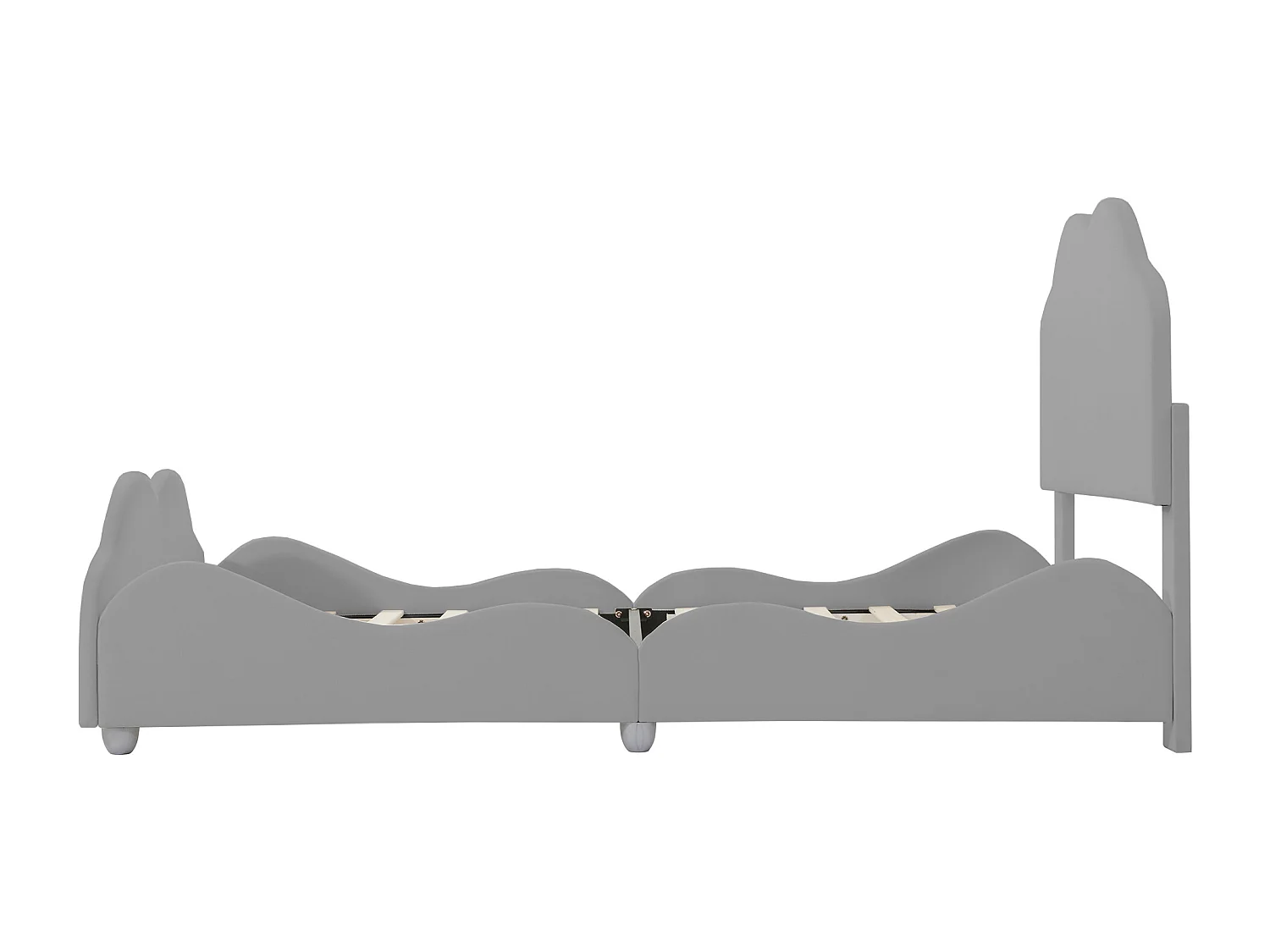 Cama individual de 90x200cm, cama infantil con somier de láminas y cabecero y piecero en forma de nube, cama de terciopelo gris