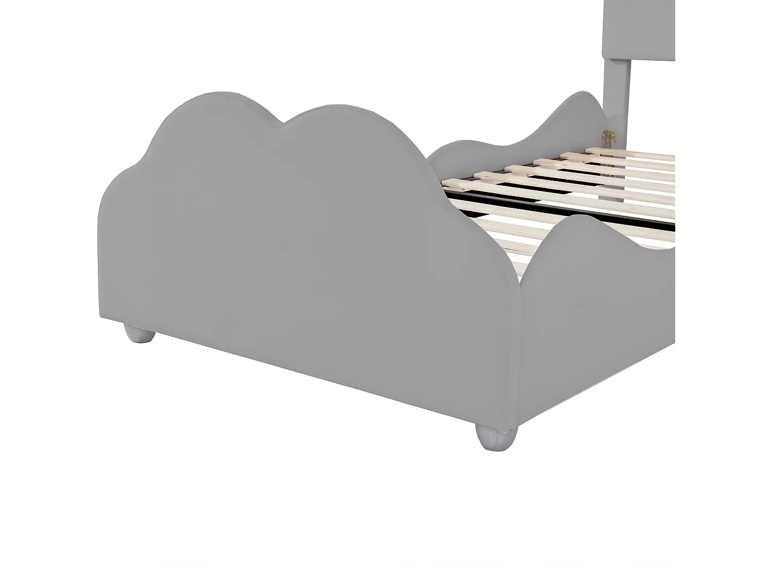 Cama individual de 90x200cm, cama infantil con somier de láminas y cabecero y piecero en forma de nube, cama de terciopelo gris