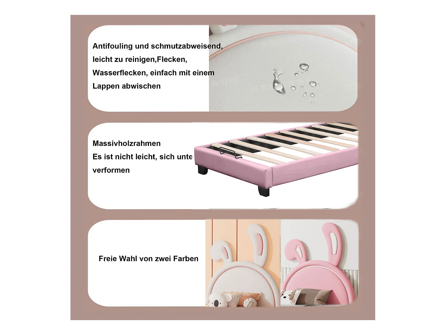 Lit Simple Capitonné 90x200cm - Lit d'Enfant avec Tête de Lit en Forme d'Oreille de Lapin + Sommier à Lattes + Pieds Surélevés -Blanc