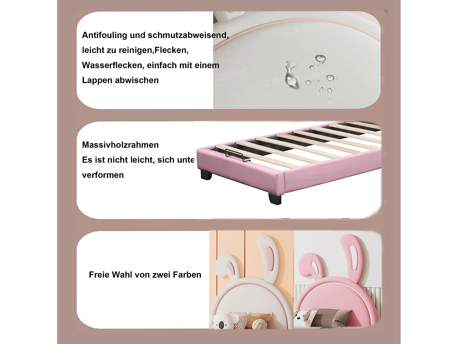 Lit Simple Capitonné 90x200cm - Lit d'Enfant avec Tête de Lit en Forme d'Oreille de Lapin + Sommier à Lattes + Pieds Surélevés -Blanc