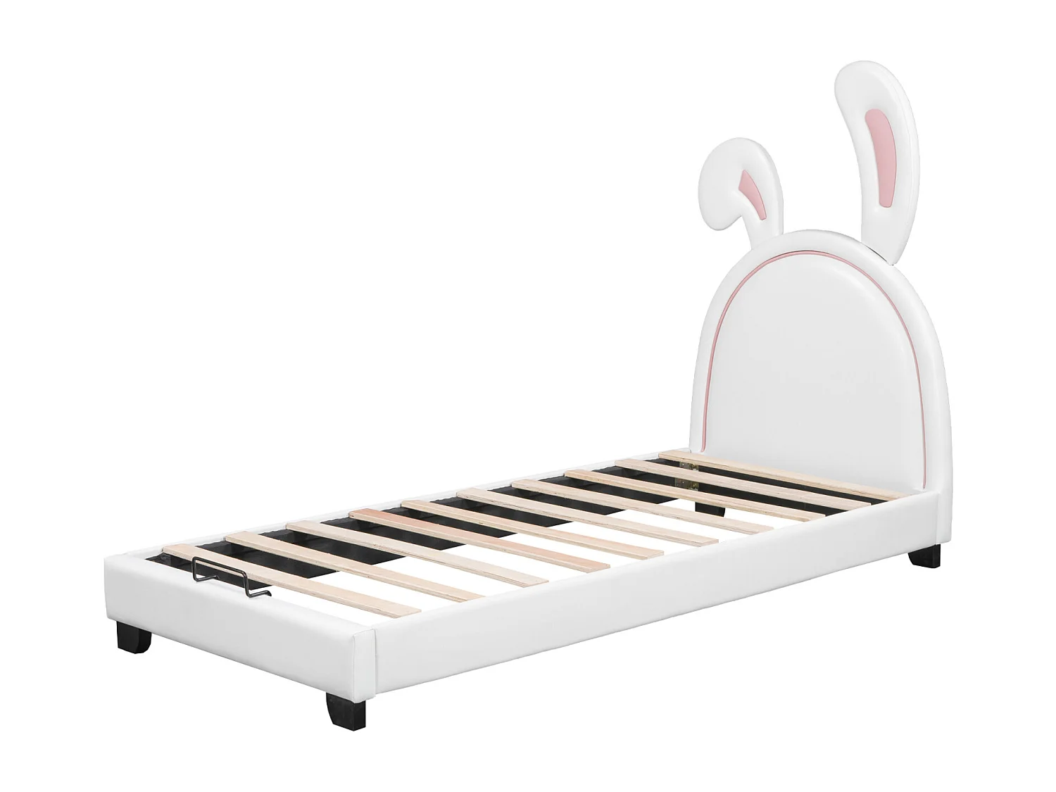 Lit Simple Capitonné 90x200cm - Lit d'Enfant avec Tête de Lit en Forme d'Oreille de Lapin + Sommier à Lattes + Pieds Surélevés -Blanc