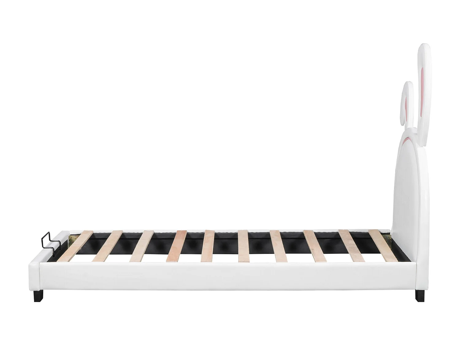 Lit Simple Capitonné 90x200cm - Lit d'Enfant avec Tête de Lit en Forme d'Oreille de Lapin + Sommier à Lattes + Pieds Surélevés -Blanc