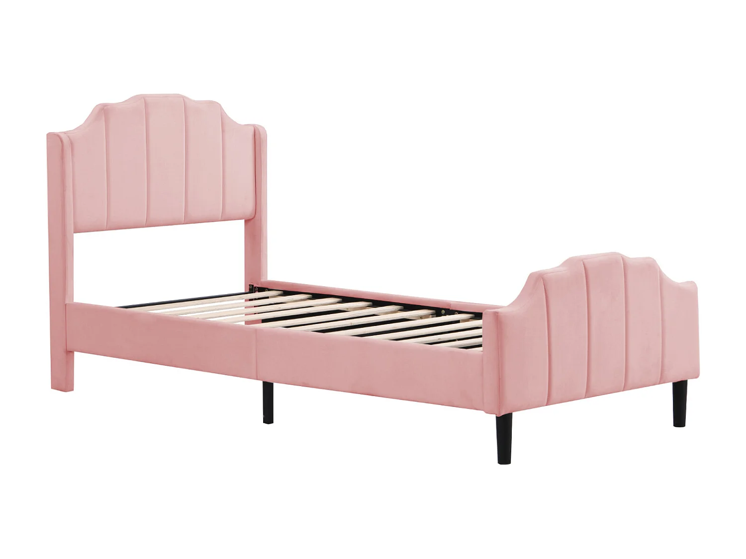 Cama de solteiro estofada 90 x 200 cm - cama de casal em veludo, estrutura de madeira MDF, estrado de ripas incluído - Rosa