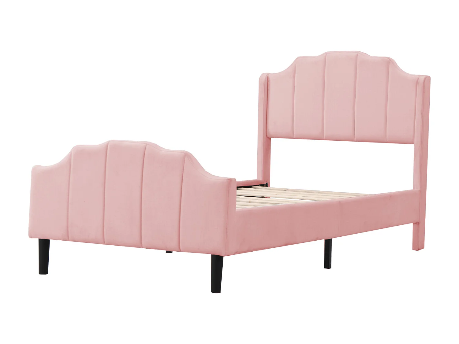 Cama de solteiro estofada 90 x 200 cm - cama de casal em veludo, estrutura de madeira MDF, estrado de ripas incluído - Rosa