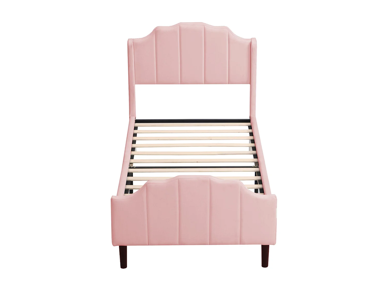 Cama individual tapizada 90 x 200 cm - cama doble de terciopelo, estructura de madera MDF, somier incluido - Rosa