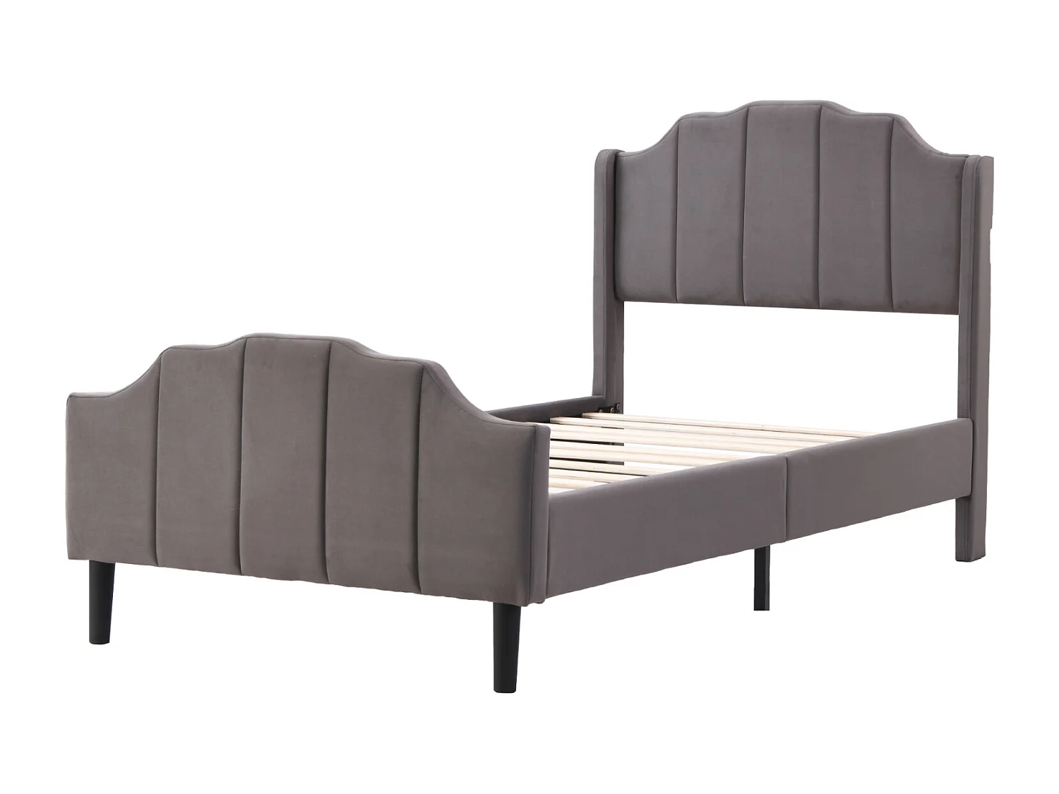 Lit simple capitonné 90 x 200 cm - lit velours 2 places, Cadre de lit en bois MDF, Sommier à lattes inclus - Gris