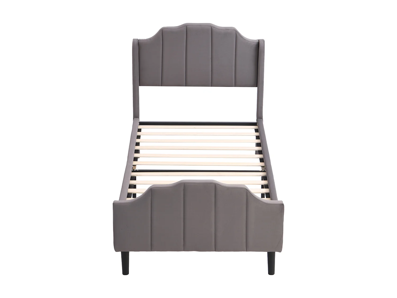 Lit simple capitonné 90 x 200 cm - lit velours 2 places, Cadre de lit en bois MDF, Sommier à lattes inclus - Gris