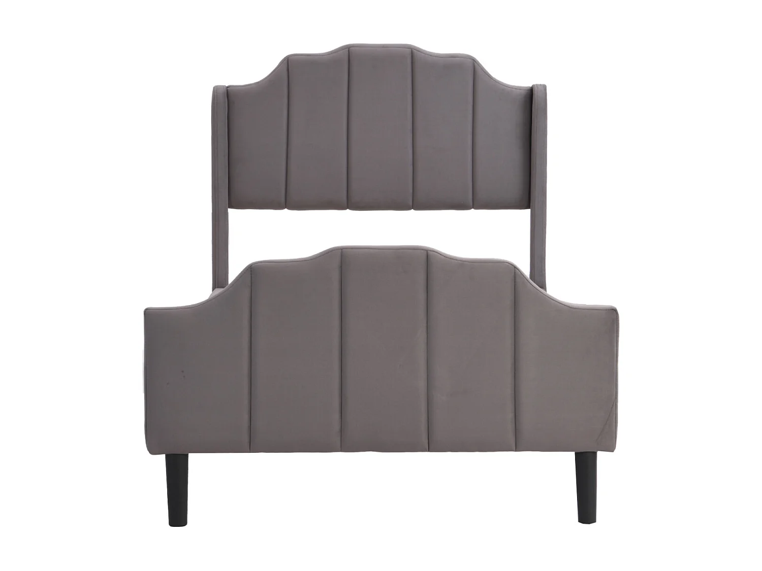 Lit simple capitonné 90 x 200 cm - lit velours 2 places, Cadre de lit en bois MDF, Sommier à lattes inclus - Gris