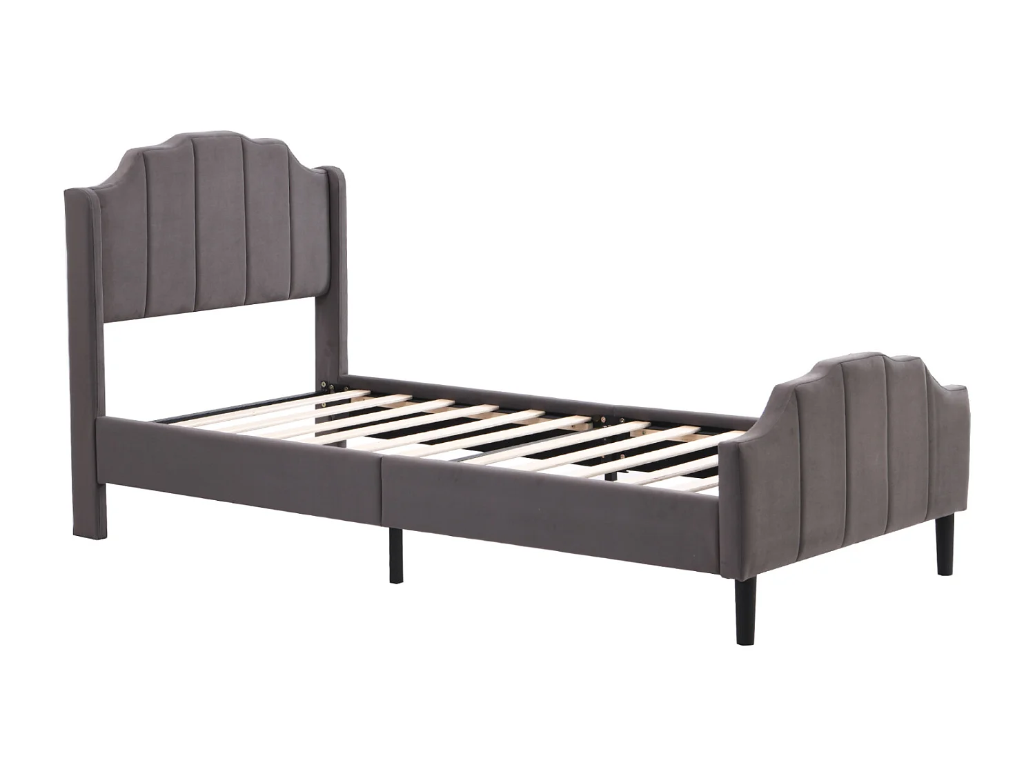 Lit simple capitonné 90 x 200 cm - lit velours 2 places, Cadre de lit en bois MDF, Sommier à lattes inclus - Gris