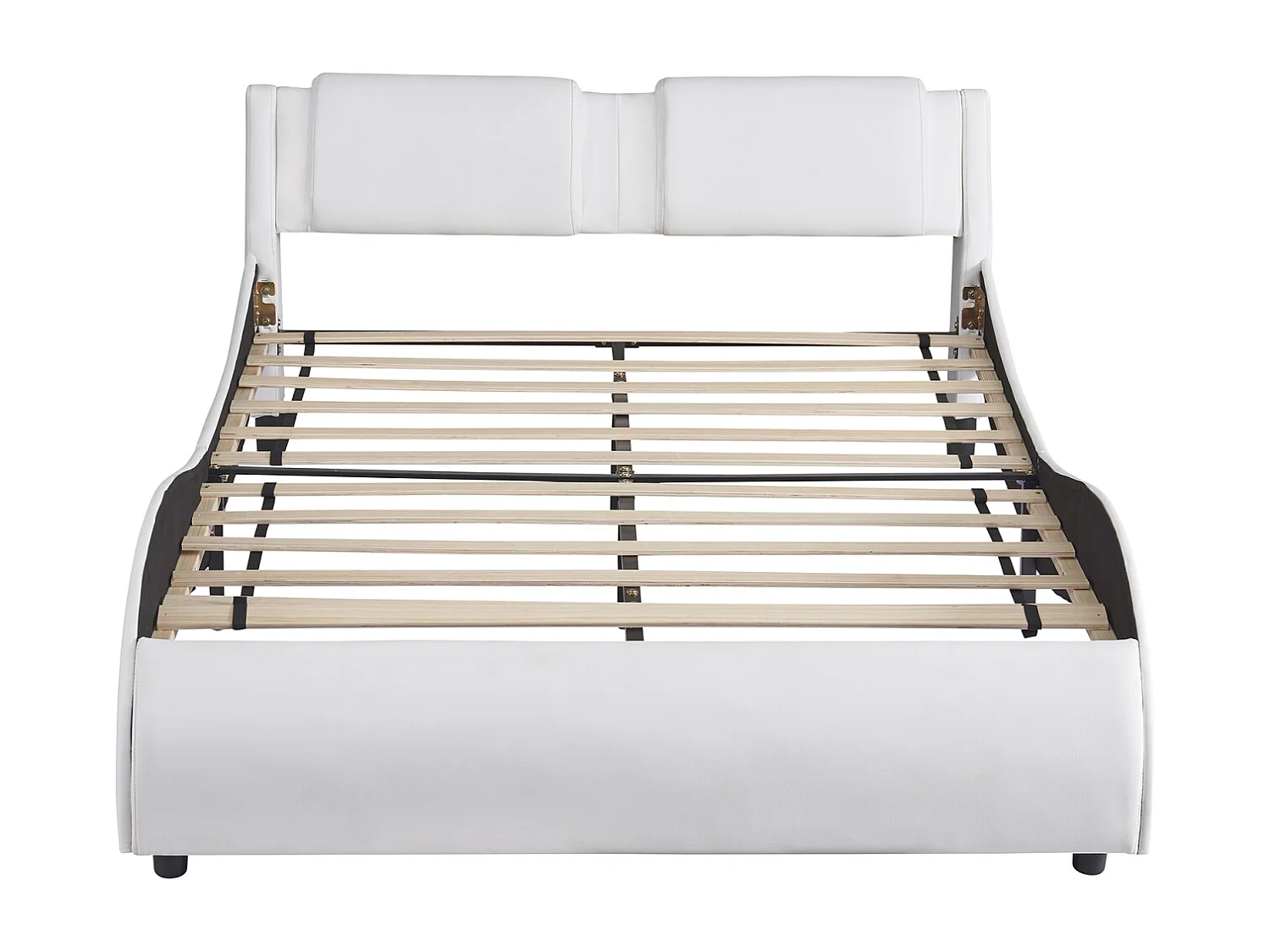 Lit adulte capitonné 140x200cm, lit en similicuir, cadre de lit lumineux LED, sommiers à lattes, tête de lit, blanc