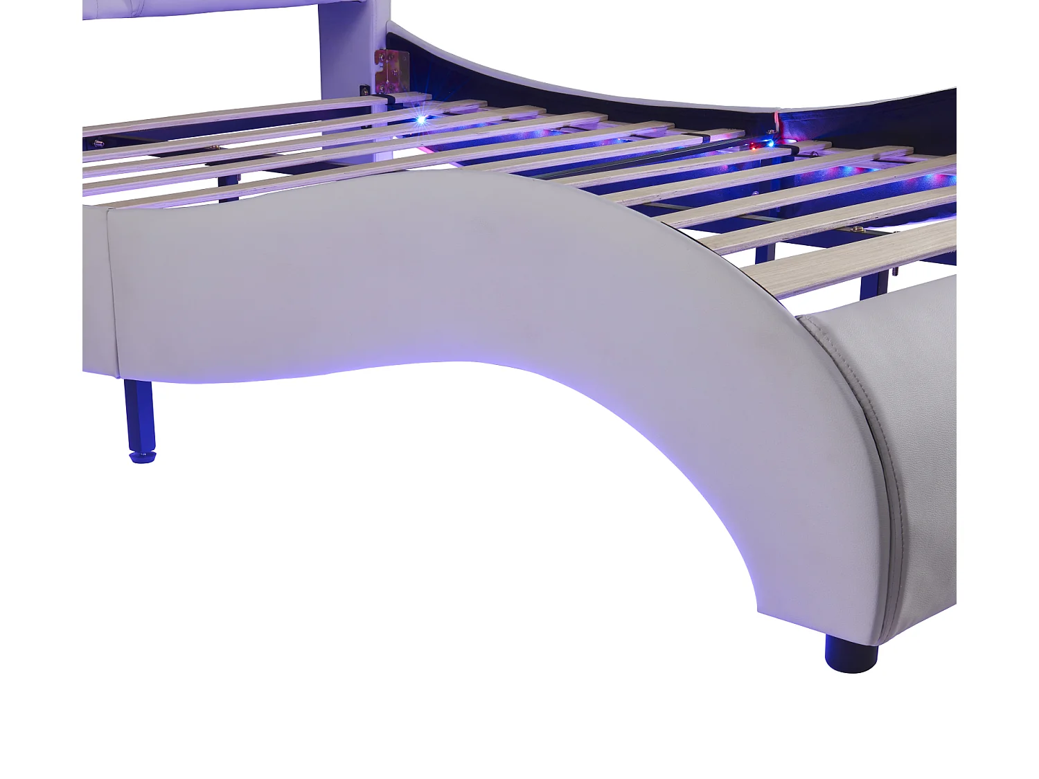 Lit adulte capitonné 140x200cm, lit en similicuir, cadre de lit lumineux LED, sommiers à lattes, tête de lit, blanc