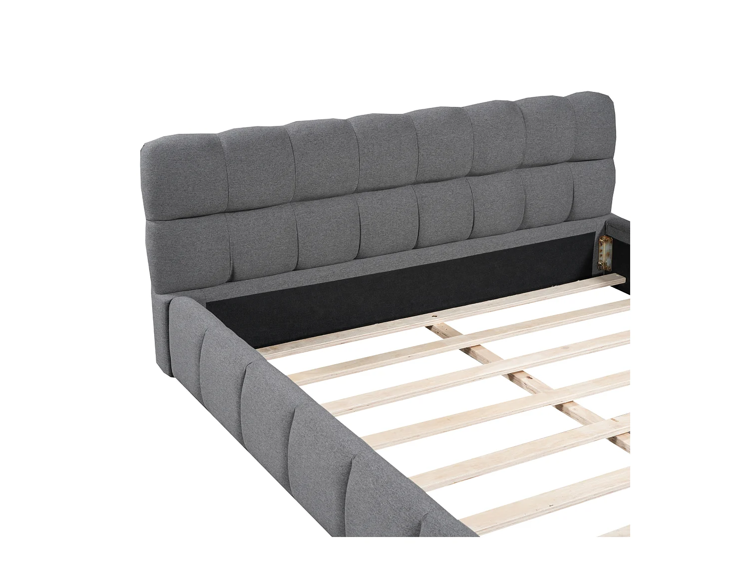 Lit adulte 140x190cm, lit double en lin avec dossier moelleux, Lit plat avec encadrement rembourré, sommier à lattes, tête de lit, gris