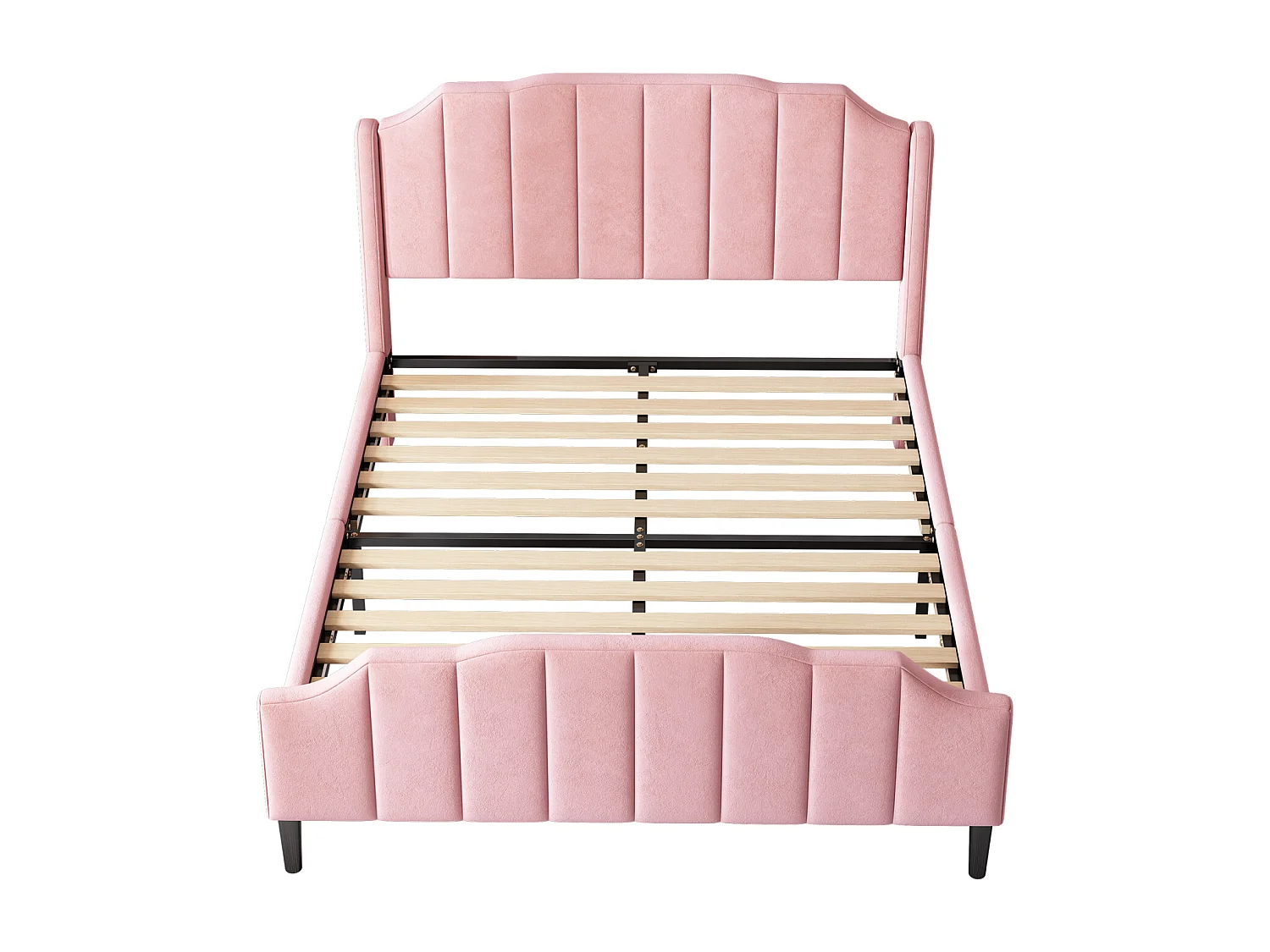 Cama de casal estofada 140 x 200 cm - cama de casal em veludo, estrutura de madeira MDF, estrado de ripas incluído - Rosa
