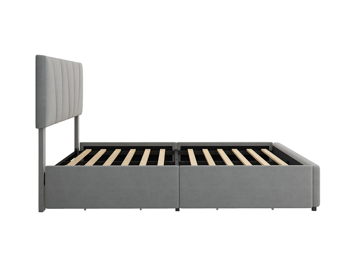 Volwassen bed 140x200cm in fluwelen stof - met 4 lades - verstelbaar hoofdeinde en lattenbodem - Grijs