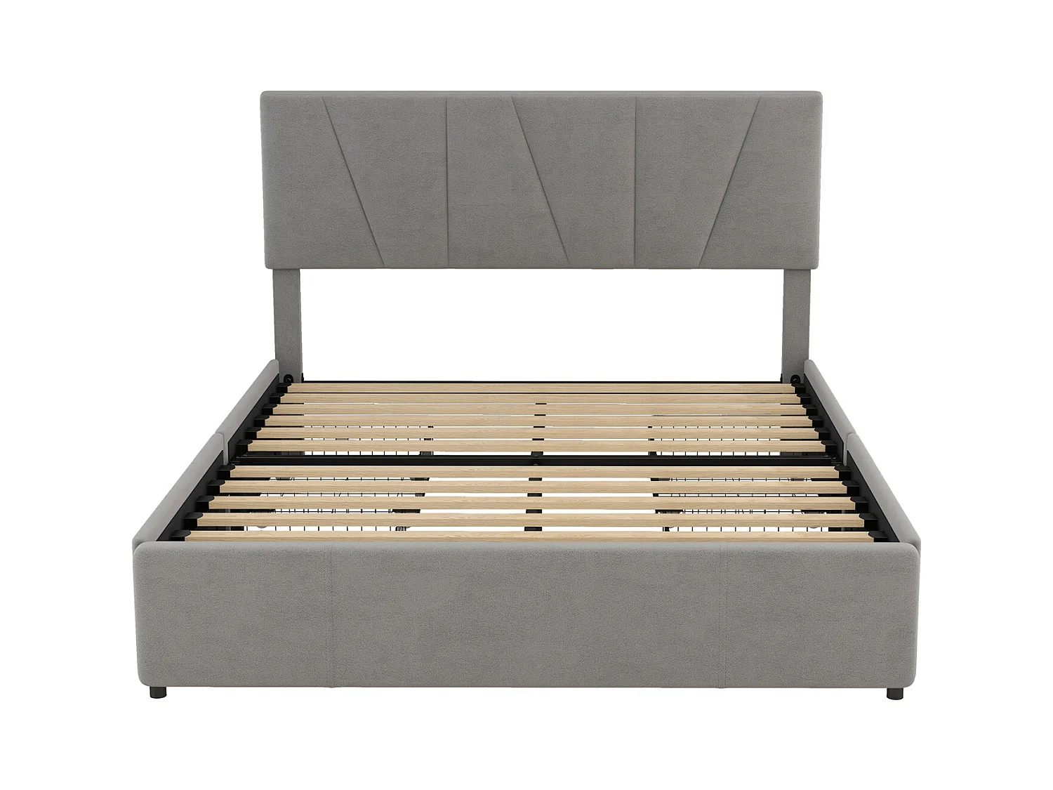 Volwassen bed 140x200cm in fluwelen stof - met 4 lades - verstelbaar hoofdeinde en lattenbodem - Grijs