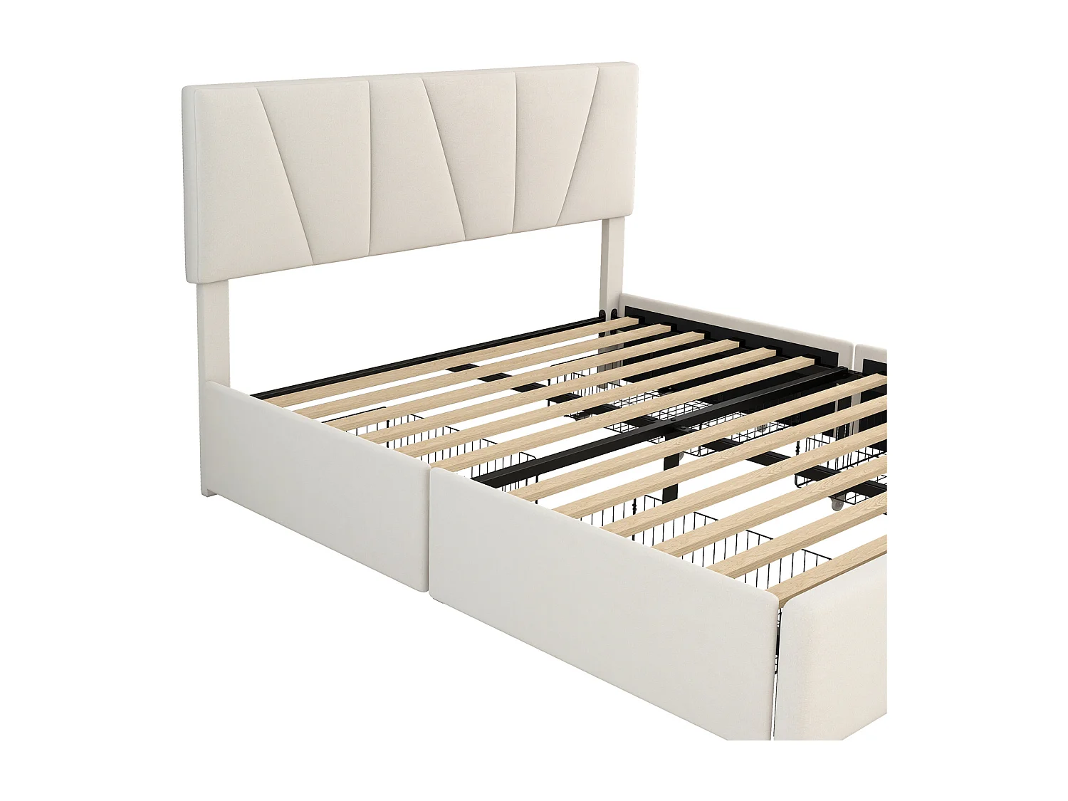 Volwassen bed 140x200cm in fluwelen stof - met 4 lades - verstelbaar hoofdeinde en lattenbodem - Wit