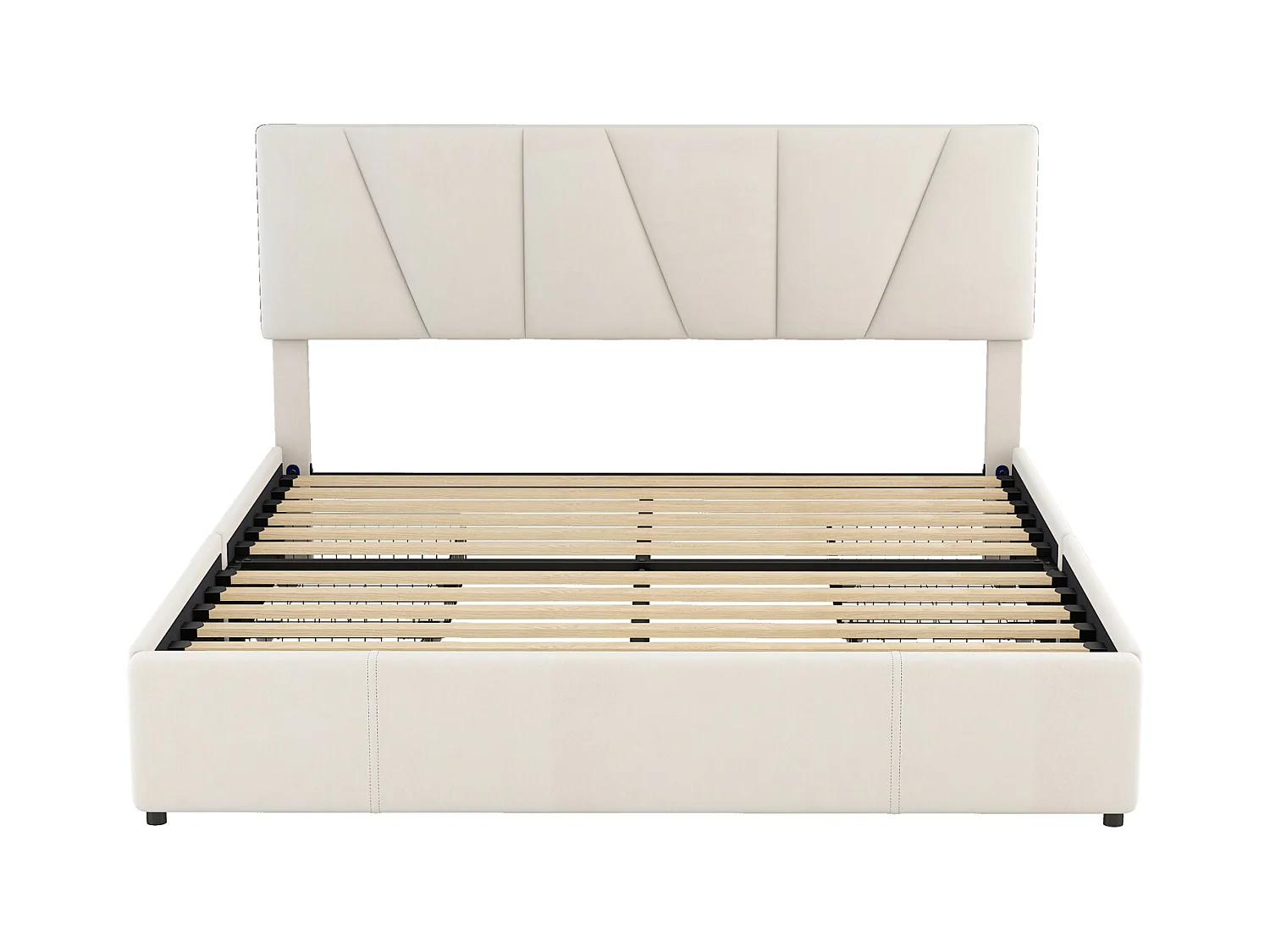 Lit adulte 140x200cm en tissu velours - avec 4 tiroirs - tête de lit réglable et sommier à lattes - Blanc