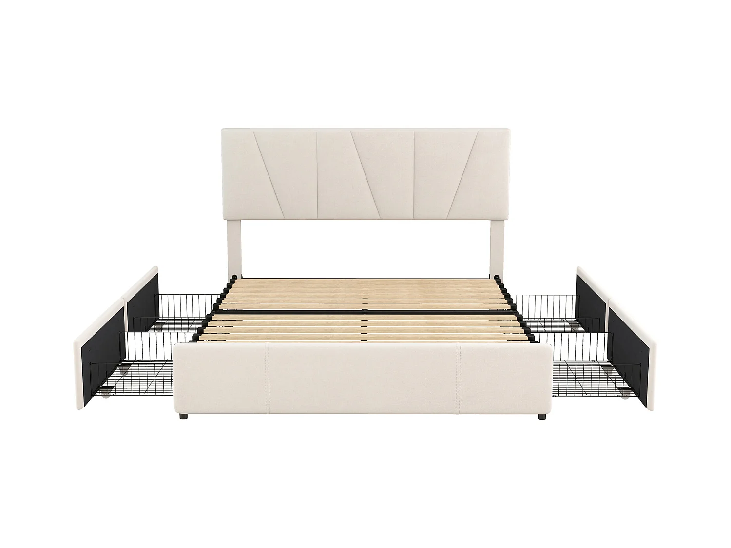 Lit adulte 140x200cm en tissu velours - avec 4 tiroirs - tête de lit réglable et sommier à lattes - Blanc