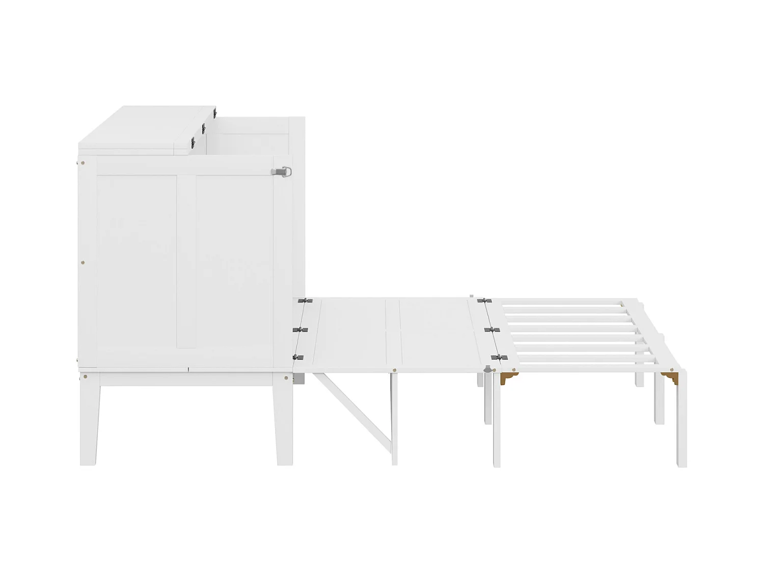 Cama abatible de 140x200 cm con somier, plegable, dimensiones una vez plegada: 70x140 cm, sin colchón, madera, color blanco.