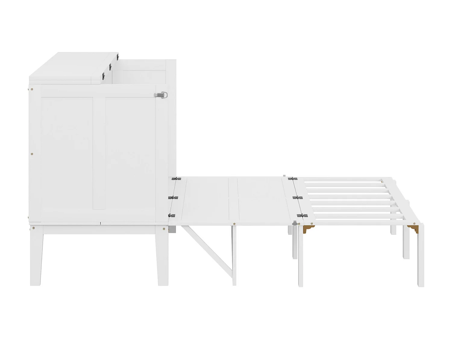 Lit escamotable 140x200 cm, avec sommier à lattes, lit pliant mural, dimension après pliage : 70x140cm, sans matelas, bois, blanc