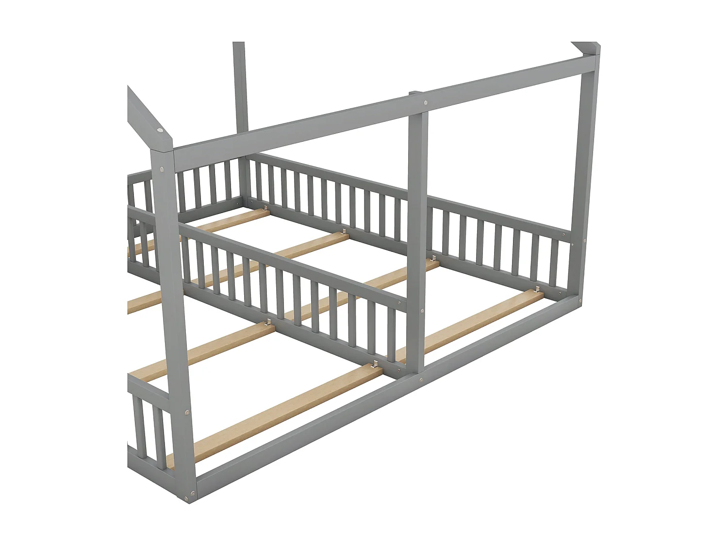 Lit cabane pour 2 enfants 90x200cm - lits plats modèles de maison lits 2 couchage 2 en 1 - gris