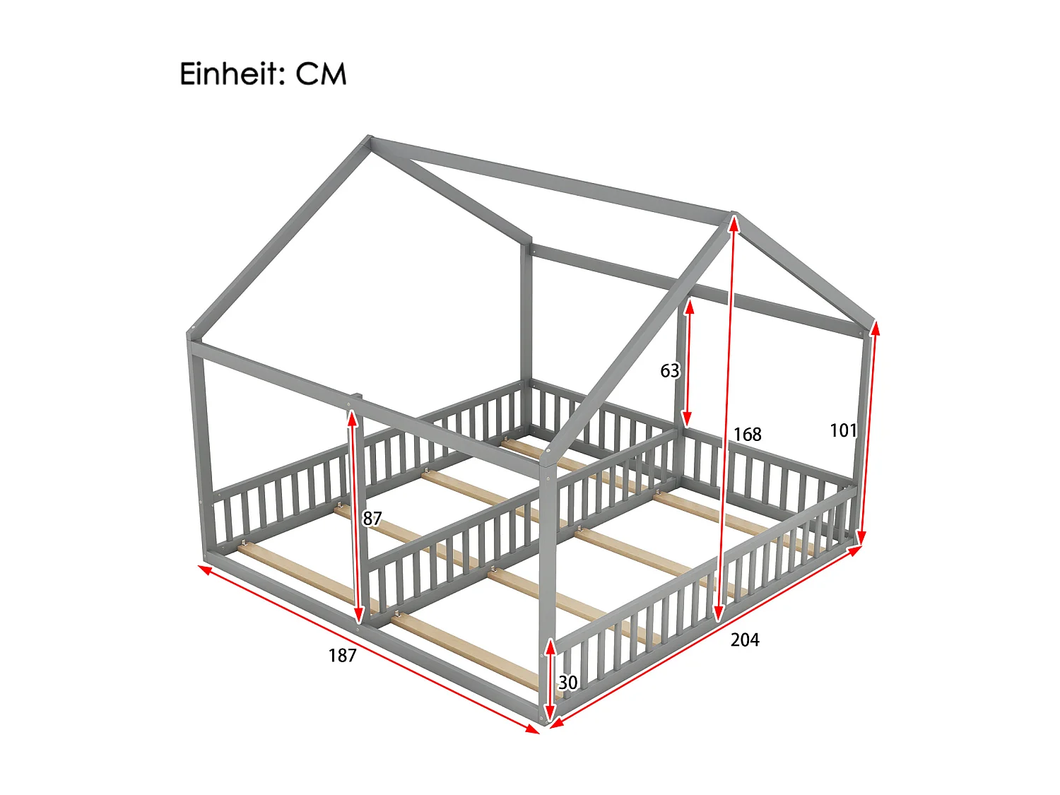 Lit cabane pour 2 enfants 90x200cm - lits plats modèles de maison lits 2 couchage 2 en 1 - gris