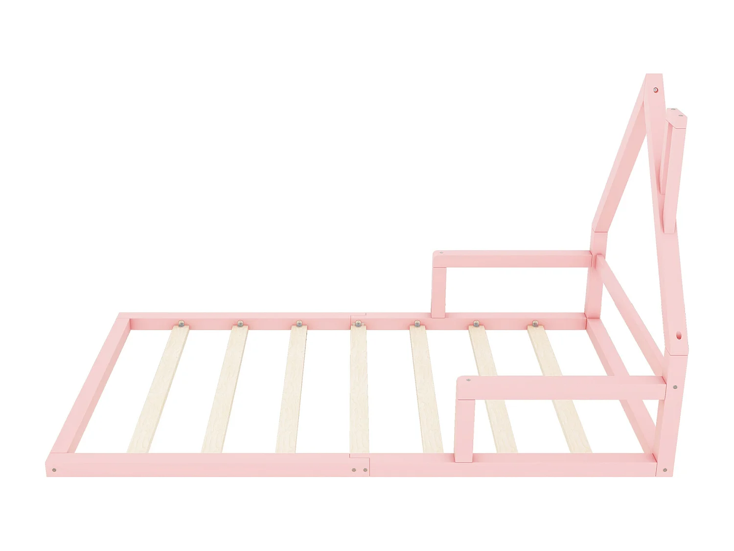 Letto a castello 90x200cm, letto per bambini piatto a forma di casa con rete a doghe, in pino massiccio, rosa