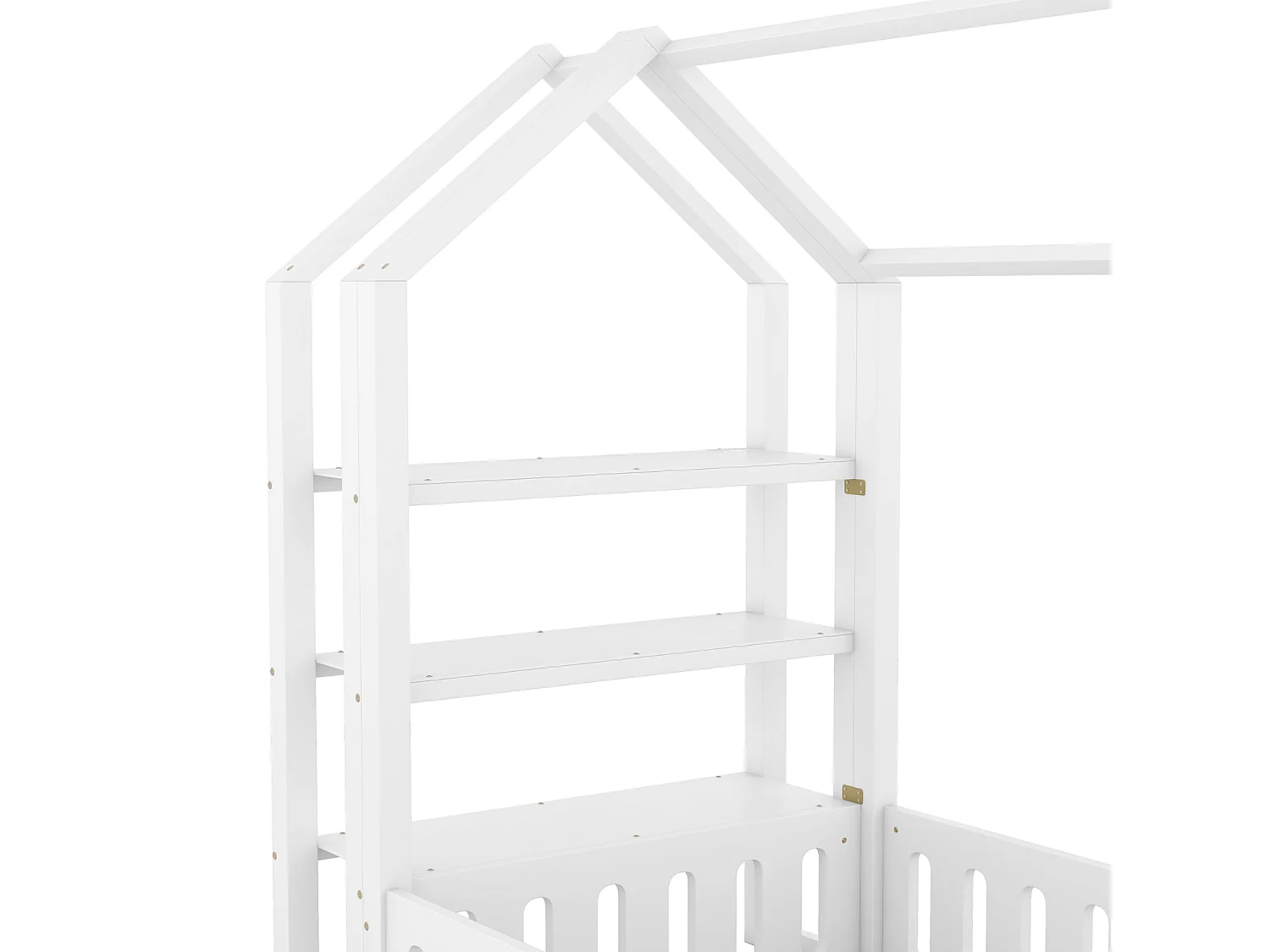 Lit cabane 90x200cm, lit d'enfant plat, lits maison avec balustrade, lit avec 3 niveaux étagères de rangement, blanc