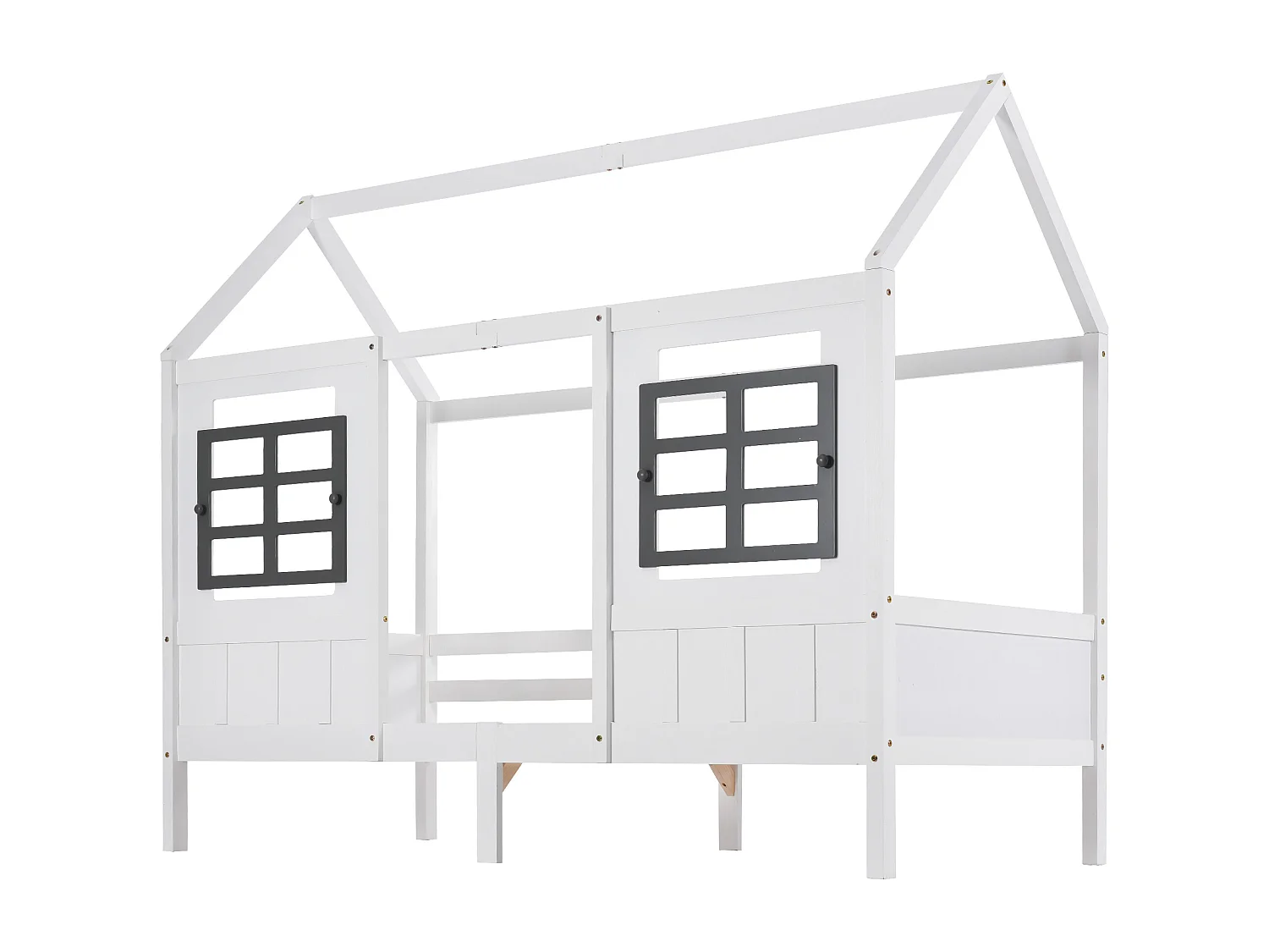 Lit cabane, lit simple, lit de repos, lit enfant avec 2 fenêtres, cadre en pin, MDF, blanc (200x90cm) OKWISH