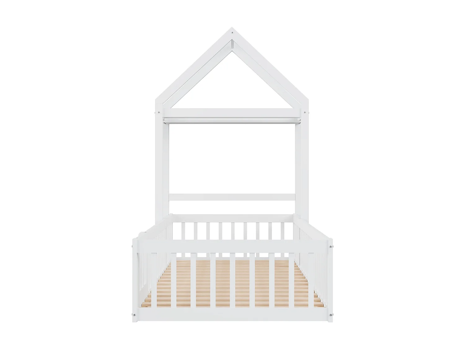 Kajuitbed 90x200cm, massief houten frame met opbergruimte, volledige veiligheidsbarrière en deuren en bedbodem inbegrepen, wit