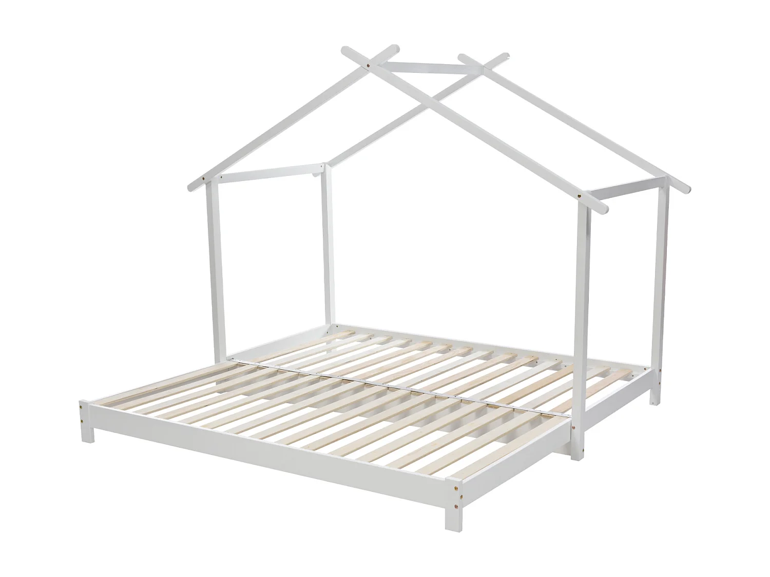 Uitschuifbed 90/180 x 190cm - Houten kinderbed eenpersoons/tweepersoons ombouwbed met witte lattenbodem