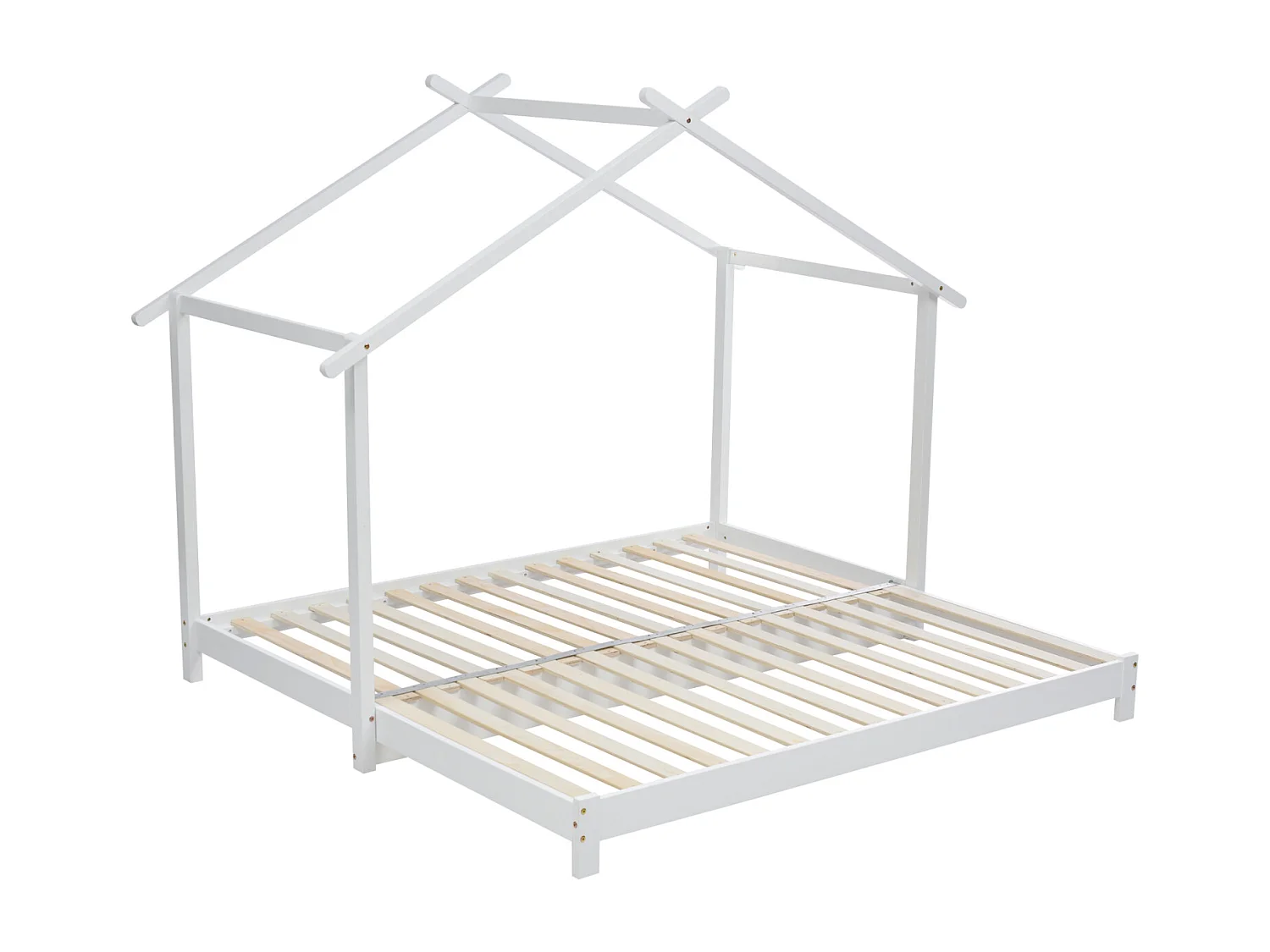 Uitschuifbed 90/180 x 190cm - Houten kinderbed eenpersoons/tweepersoons ombouwbed met witte lattenbodem