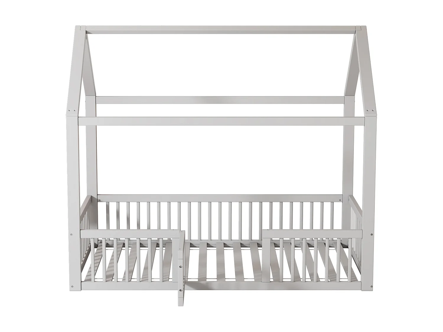 Lit cabane d'enfant 90x200cm, lit en bois massif, lit plat, avec sommier à lattes, barrière de lit avec porte, blanc