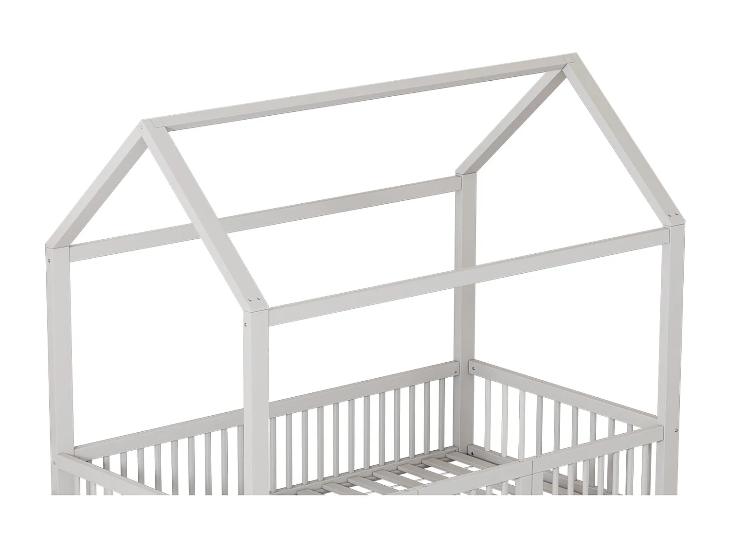 Lit cabane d'enfant 90x200cm, lit en bois massif, lit plat, avec sommier à lattes, barrière de lit avec porte, blanc