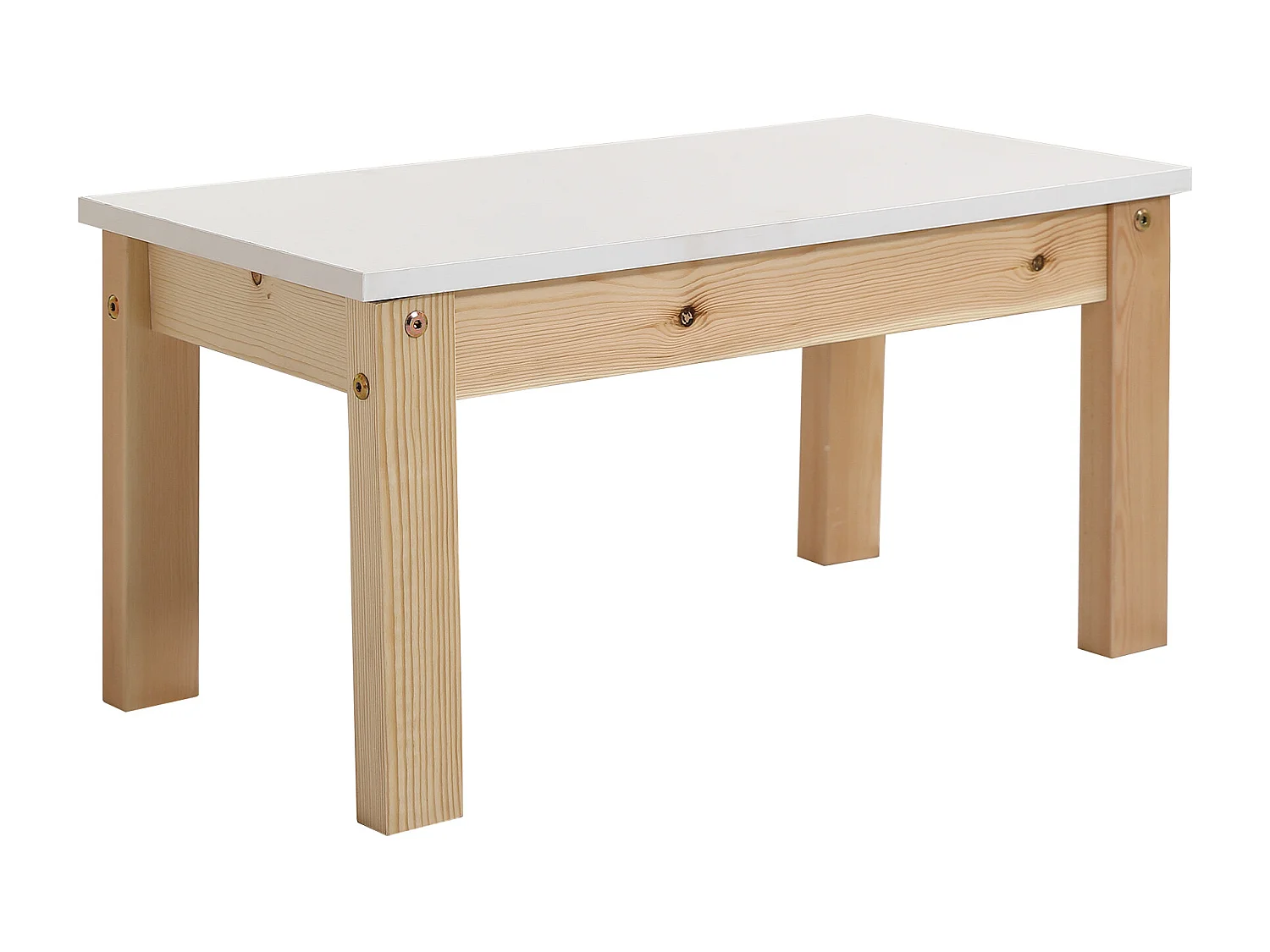 Kajuitbed 90x200cm, kinderbed met lattenbodem, lades en planken, grenen+MDF, wit+naturel