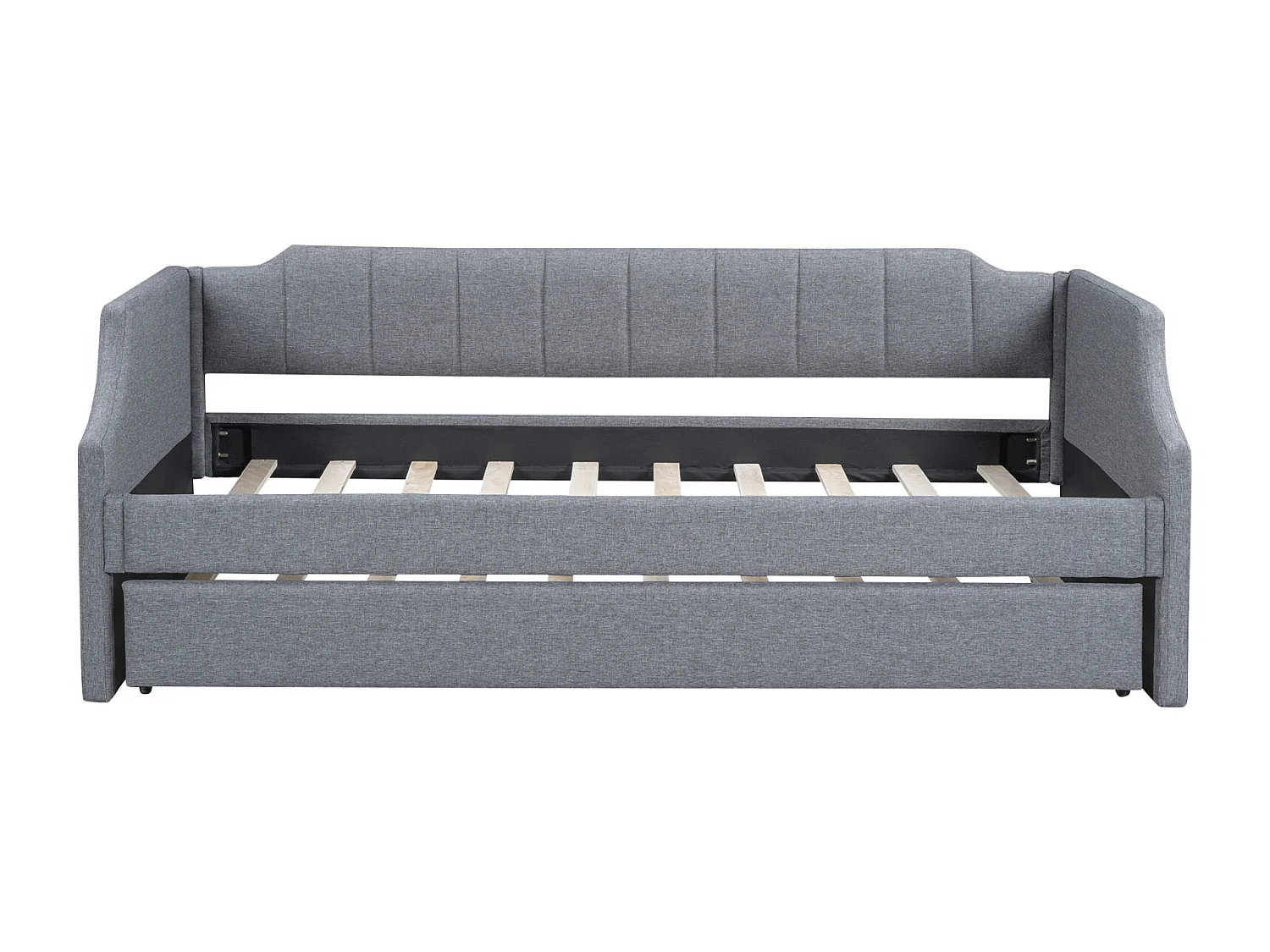 Uitschuifbed 90x200cm+90x190cm - Uitschuifbare slaapbank met houten lattenbodems, zonder matras - Grijs linnen