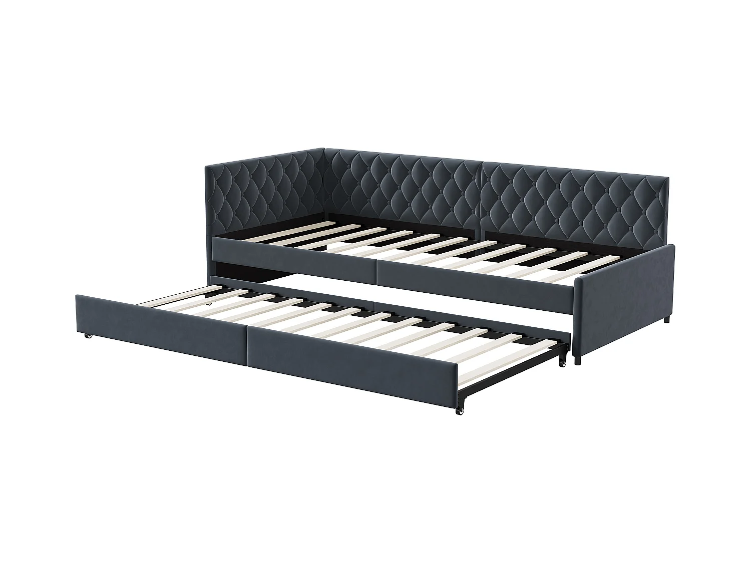 Letto estraibile 90x200cm - Divano letto imbottito, tessuto di lino, con rete a doghe, senza materasso - Grigio