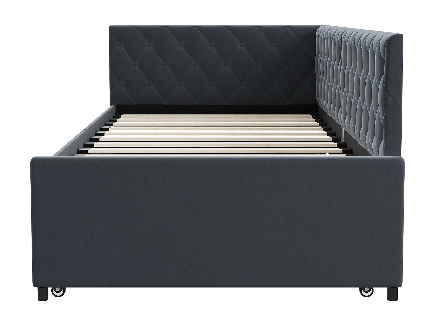 Letto estraibile 90x200cm - Divano letto imbottito, tessuto di lino, con rete a doghe, senza materasso - Grigio