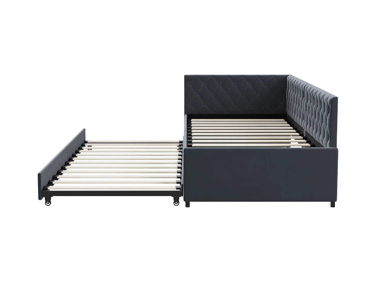 Lit gigogne 90x200cm - Canapé-lit rembourré, tissu en lin, avec sommier à lattes, sans matelas - Gris