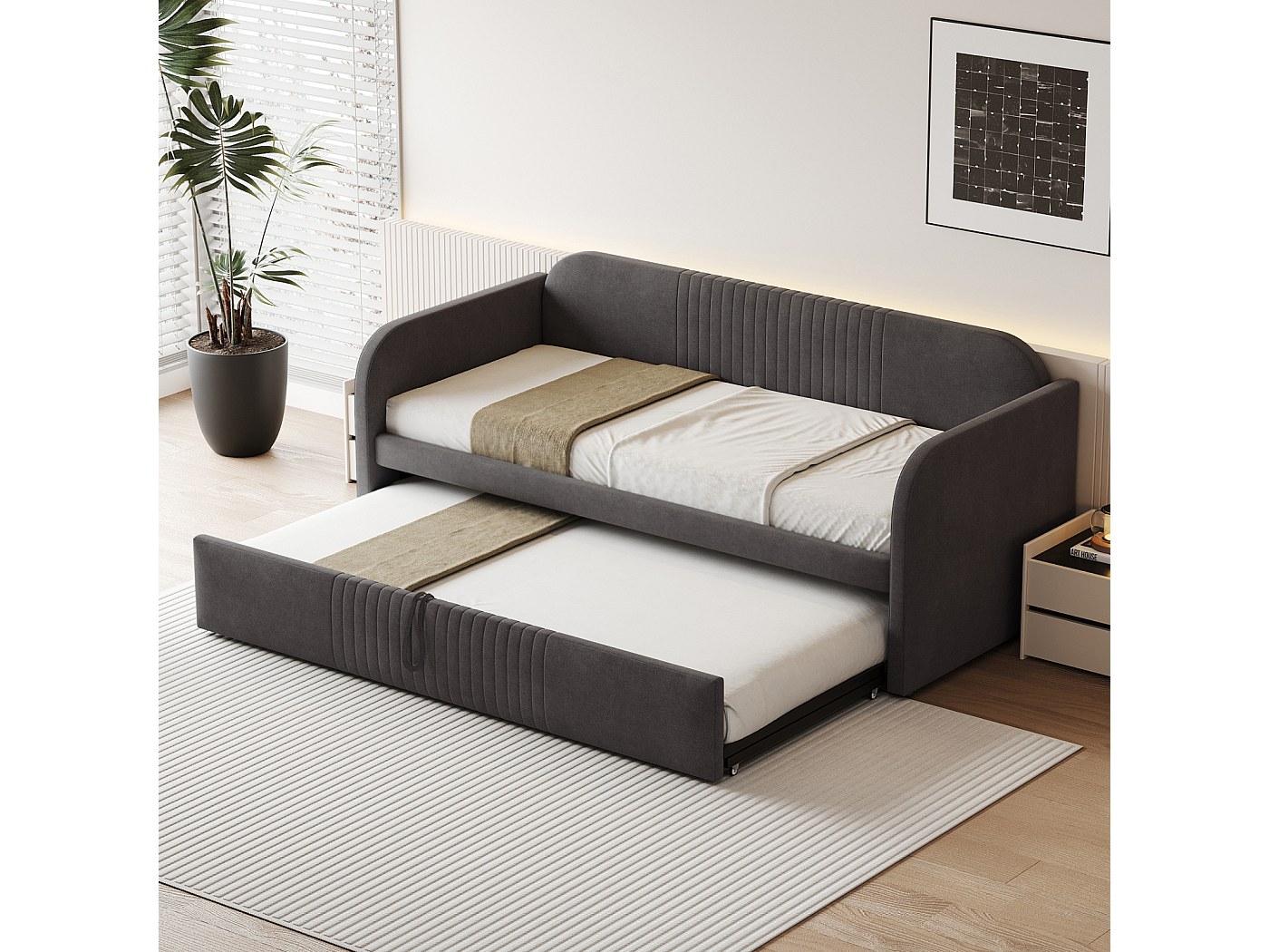 Canapé Lit Convertible 90/180x190cm Avec 2 Tiroirs | Multifonctionnel 2 Places Coton Lin - 7