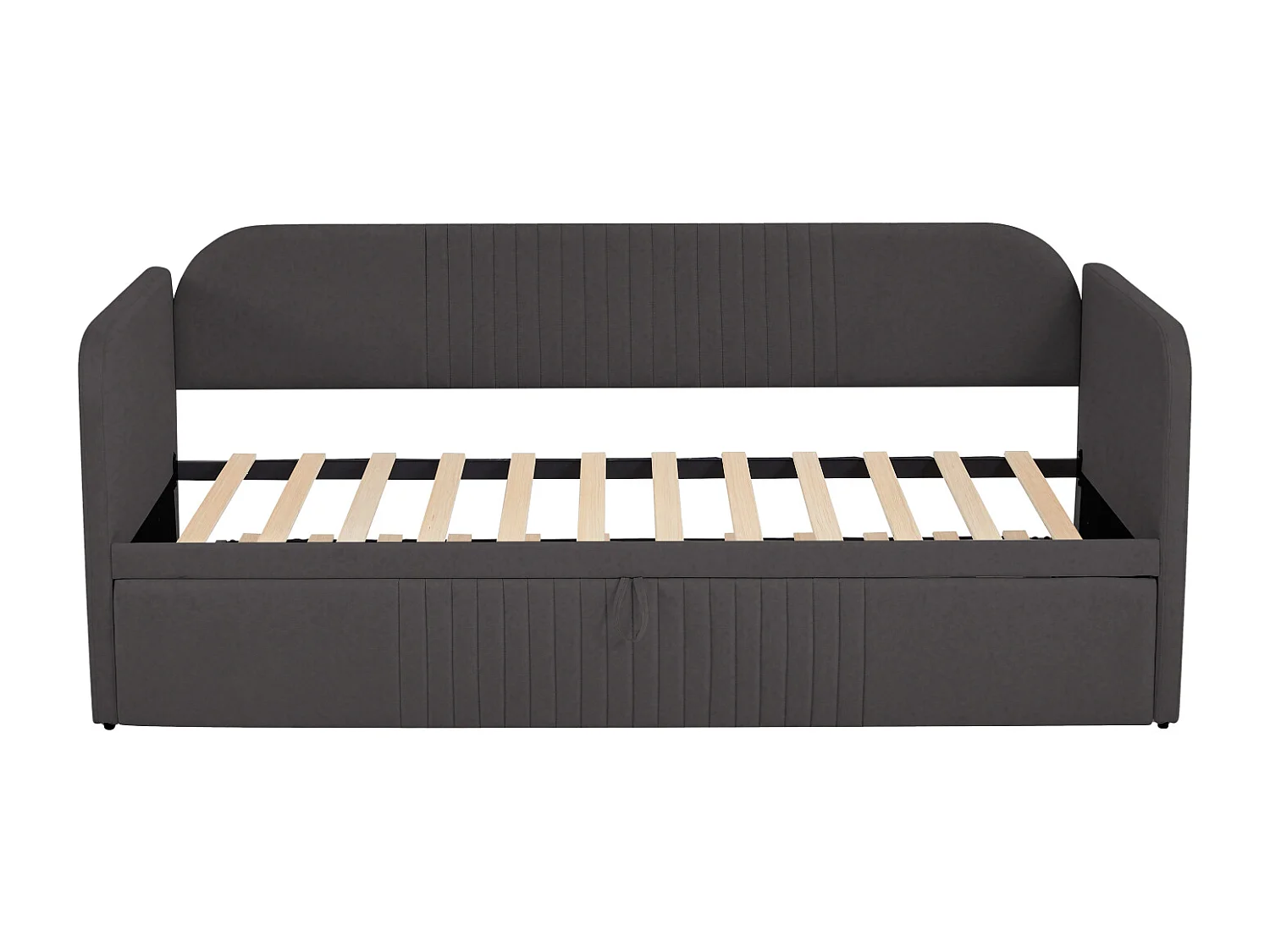 Uitschuifbed 90-180x190cm, gestoffeerde slaapbank met verticale strepen, met lattenbodem, zonder matras, linnen stof, donkergrijs