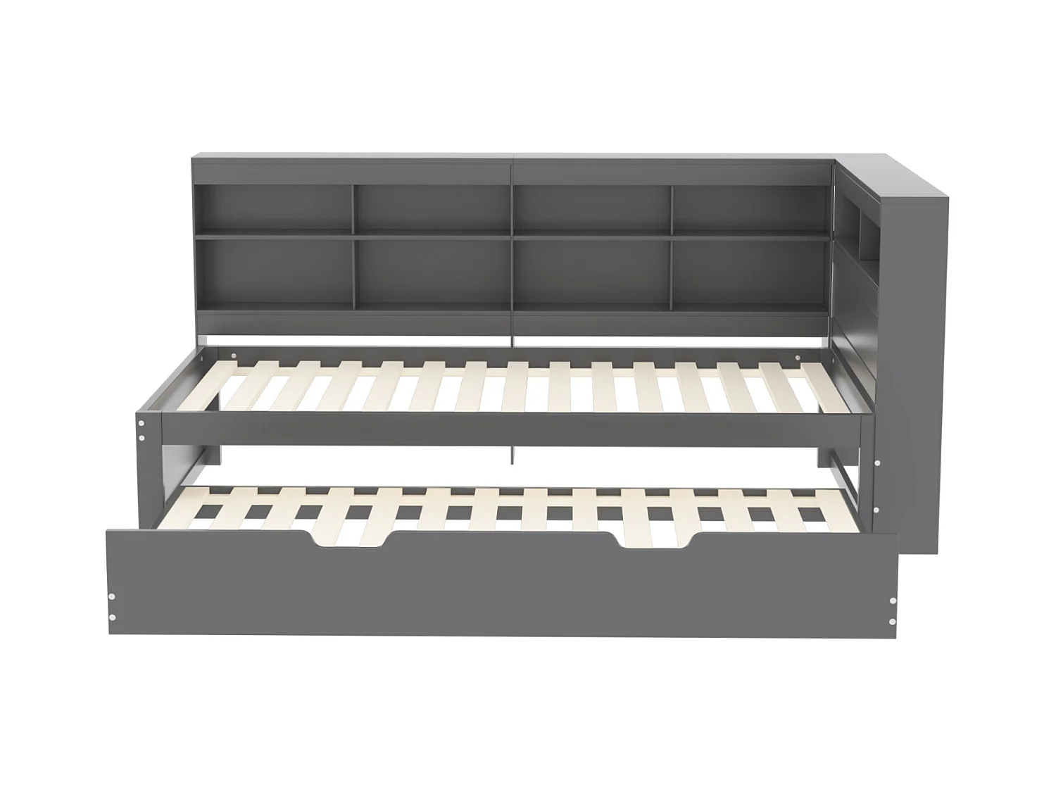 Cama nido 90x200cm+90x190cm - estructura de madera maciza con somier, puerto USB y varios espacios de almacenaje, gris